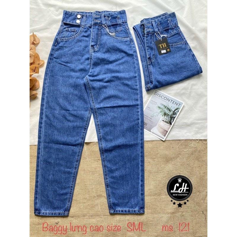 Quần baggy jean nữ siêu cao 2 nút cách điệu lưng Ms 121