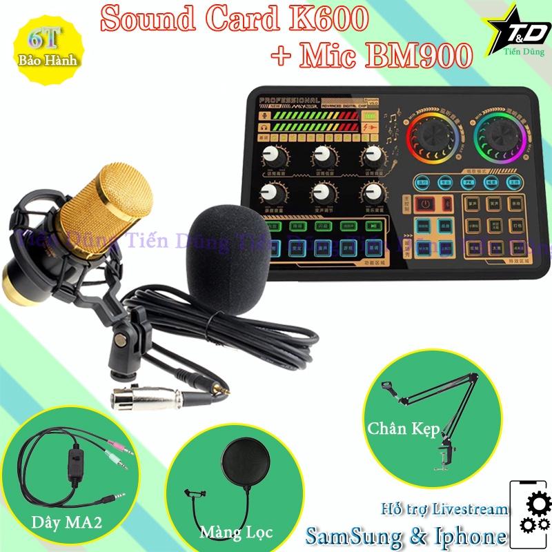 Bộ micro thu âm sound card k600 mic bm900 chân màng dây live stream ma2- Mic thu âm sound card K600 có auto-tune