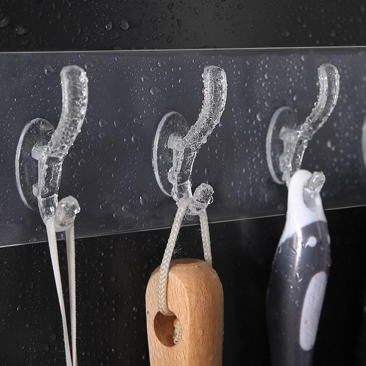 Thanh Treo Đồ 6 Móc Trong Suốt - Tiện Lợi Dán Tường Siêu Dính - Treo Được Nhiều Đồ Hơn - Tiết Kiệm Không Gian Nhà Ở - Hàng Loại 1