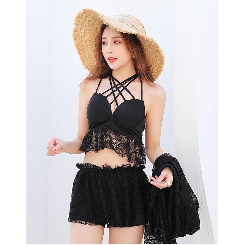 Set Bikini 3 Mảnh - Đồ Bơi Nữ Kèm Khăn Phong Cách Hàn Quốc