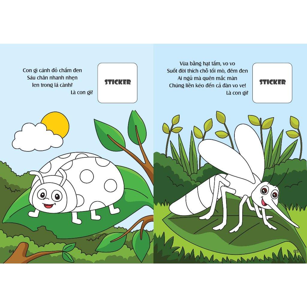 Sách - Bé tô màu: Khám phá vườn côn trùng kì thú (côn trùng, bò sát, lưỡng cư (20+ hình dán sticker (VT -MK)
