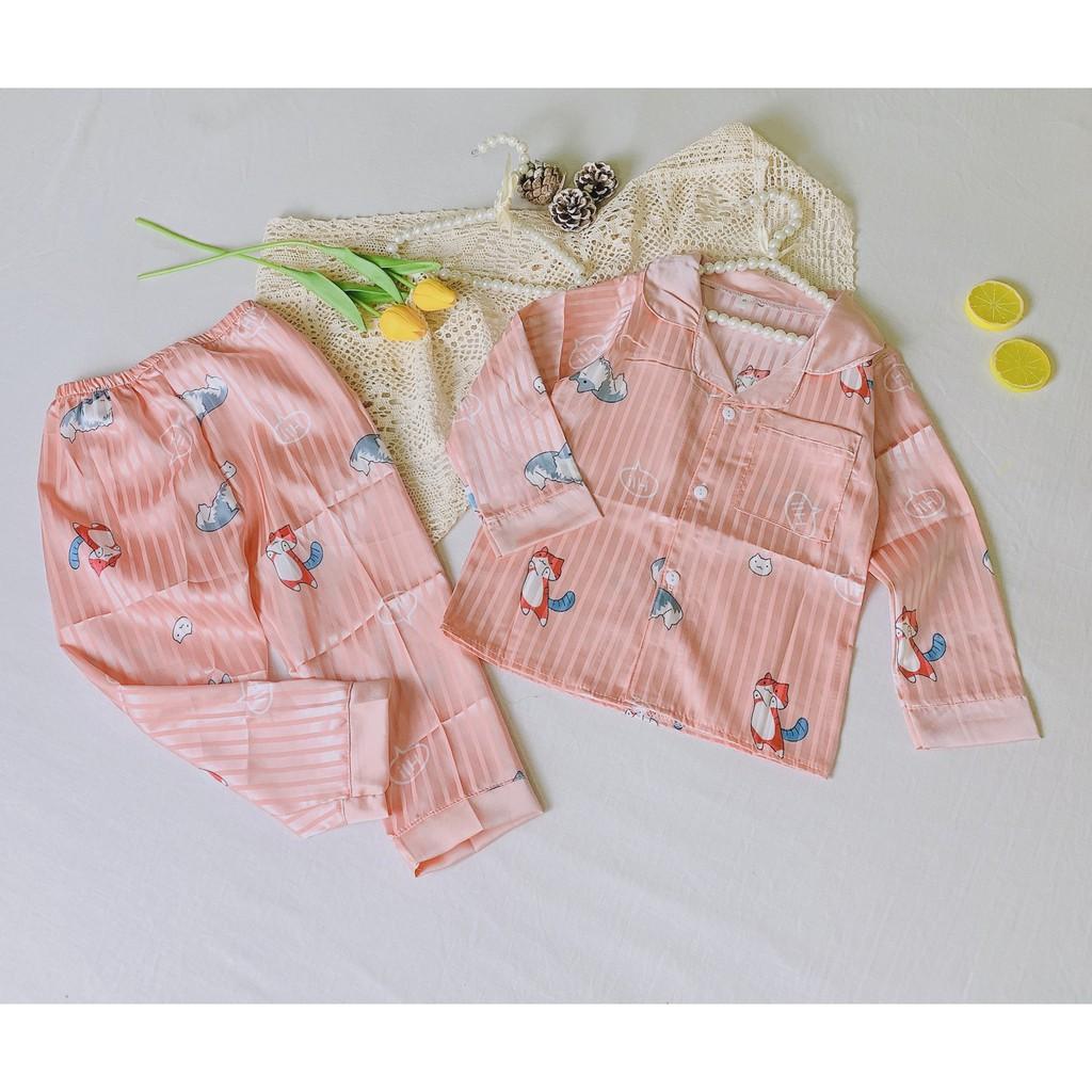 Bộ Ngủ Pijama Dài Tay Cho Bé Chất Lụa Gấm Size 12-24kg - Babi mama