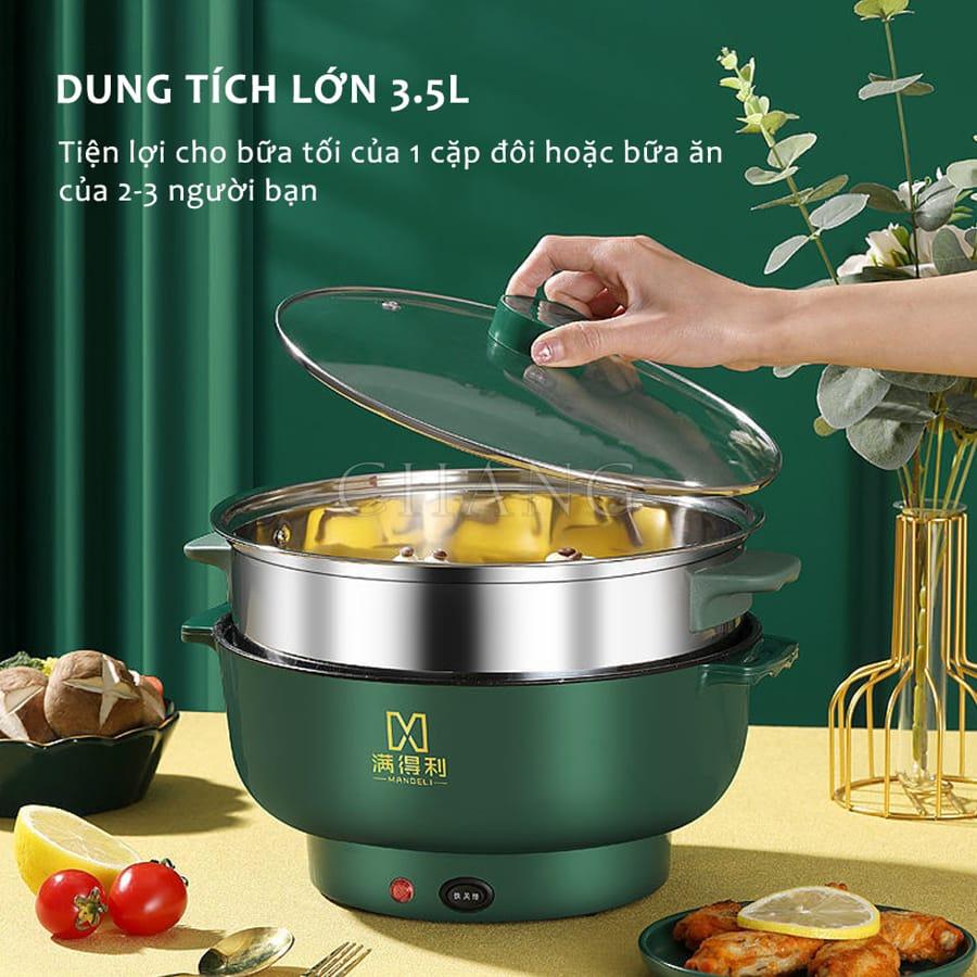 Nồi Lẩu Điện Mini 28cm Tặng Kèm Giá Hấp, Bếp Điện Đa Năng Nướng, Chiên, Xào, Nấu Canh Tiện Lợi