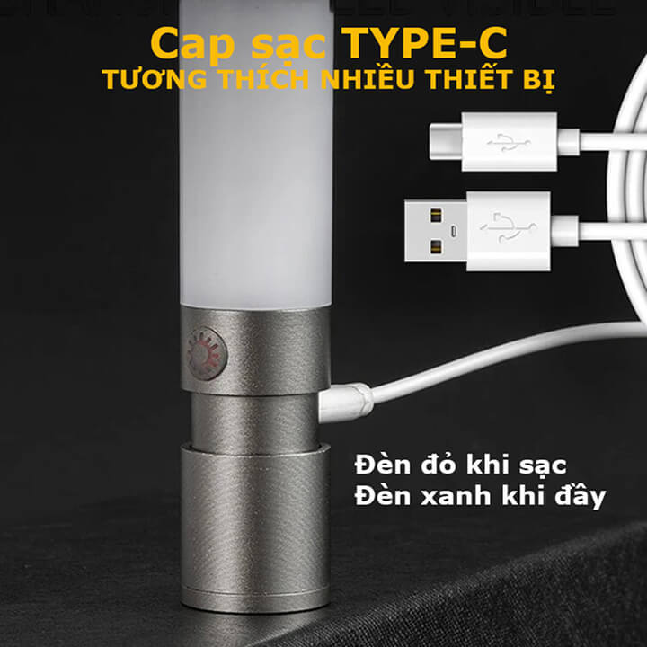 Đèn pin mini siêu sáng cầm tay 8 chế độ Zoom xa gần, chống nước có móc treo tiện lợi, Đèn led cắm trại dã ngoại-H20