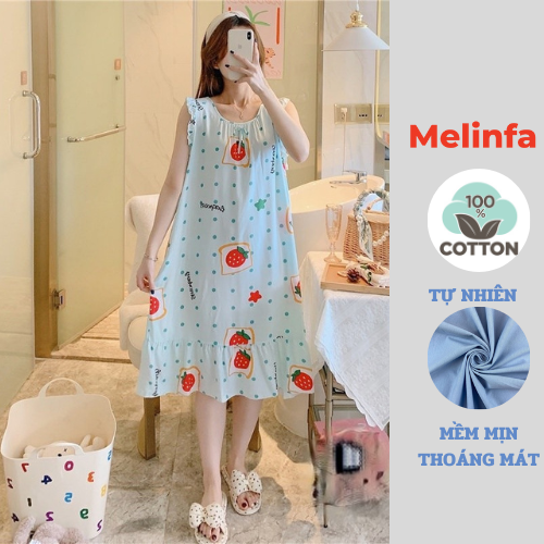 Váy ngủ nữ vải Cotton lanh lụa tự nhiên mềm mịn mát lạnh, đầm mặc nhà nữ tính mã VAV0279