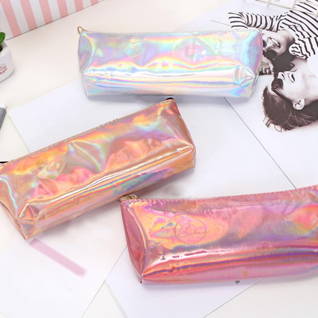 2xSoft Zipper Pouch Pencil Pen Case Holder Cosmetic Makeup Bag Purse Gold