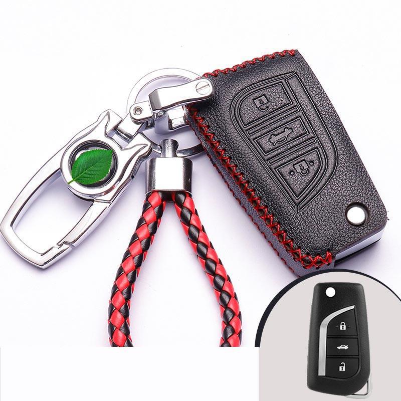 Bao Da Chìa Khóa ô Tô Toyota Khóa Gập 3 Nút đen Chỉ đỏ