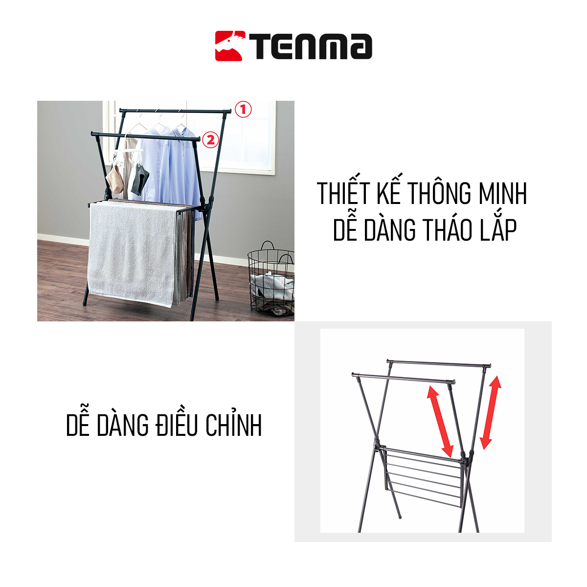 Giá Phơi Quần Áo Tiện Lợi Bằng Thép Không Gỉ TENMA, PSBK-04