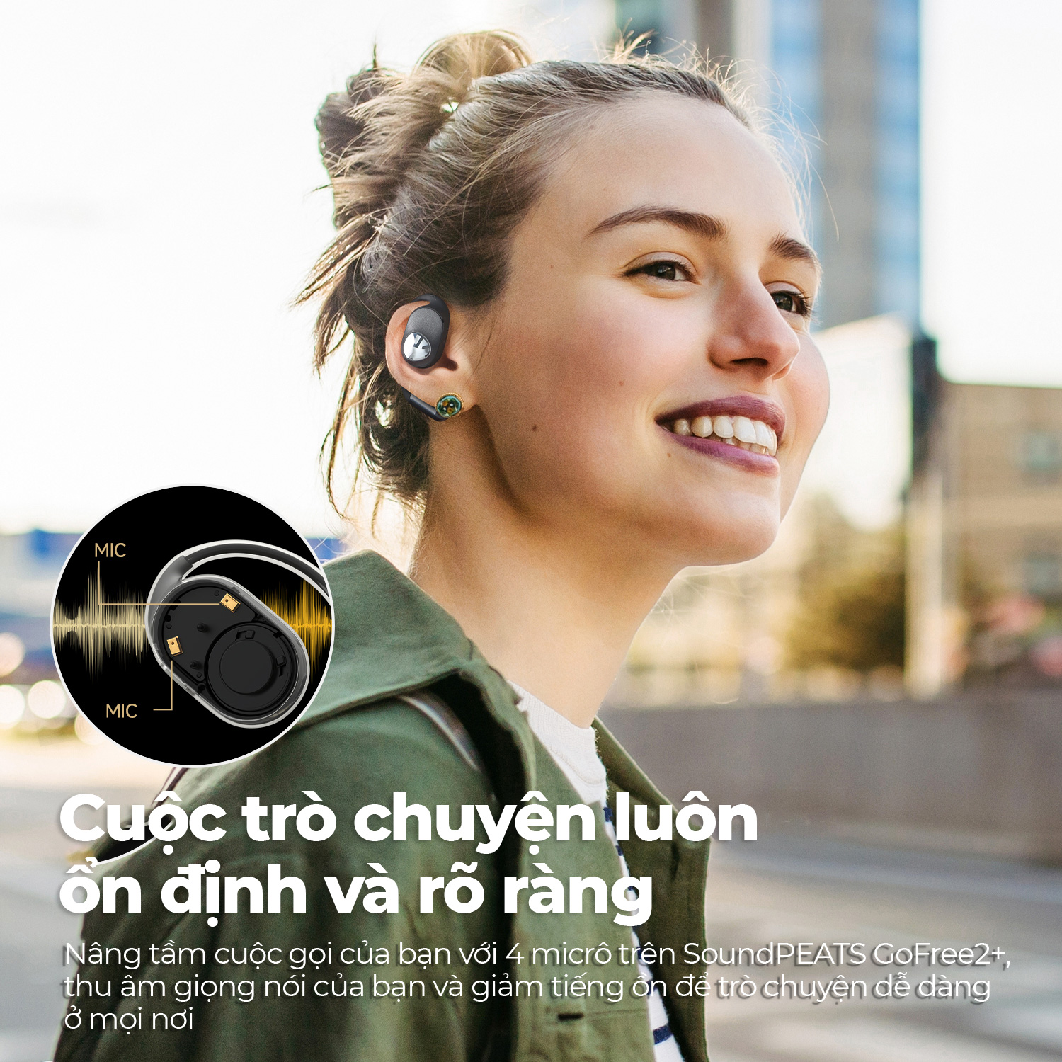 Tai nghe bluetooth thể thao SoundPEATS Gofree 2+ Đeo ngoài tai - Âm thanh ấm - Pin 11h - Chống nước IPX5 - Hàng chính hãng