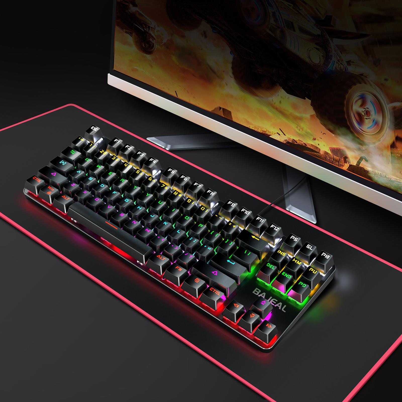Gaming Mini Compact 87 Keys Wired Mechanical Keyboard LED USB for Gamer Black