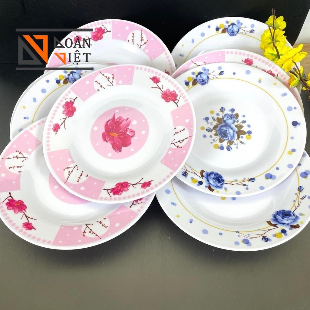 [Combo 5 DĨA CẠN 23 cm] Dĩa MECA CẠN - HÀNG VIỆT NAM CHẤT LƯỢNG CAO, hoa văn sang trọng NHIỀU SIZE , MÀU XANH, HỒNG