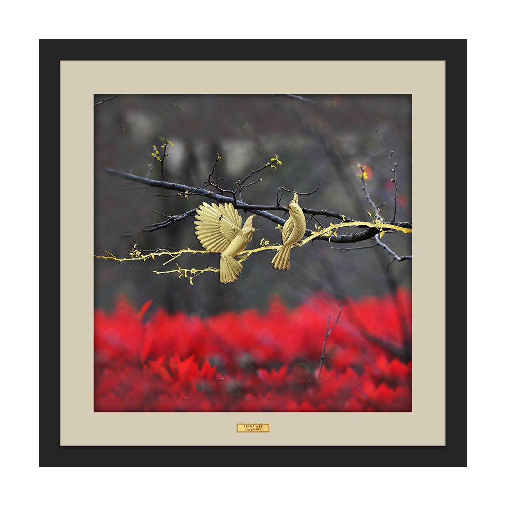 Tranh Vàng 24K PRIMA ART - Bộ Sưu Tập Sắc Màu - Đôi chim Chào Mào - Kích thước 65 x 65 cm - CGS-0806-01