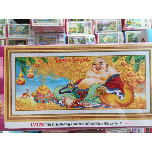 Tranh đính đá Tiểu khẩu trường khai 100x46cm - chưa đính