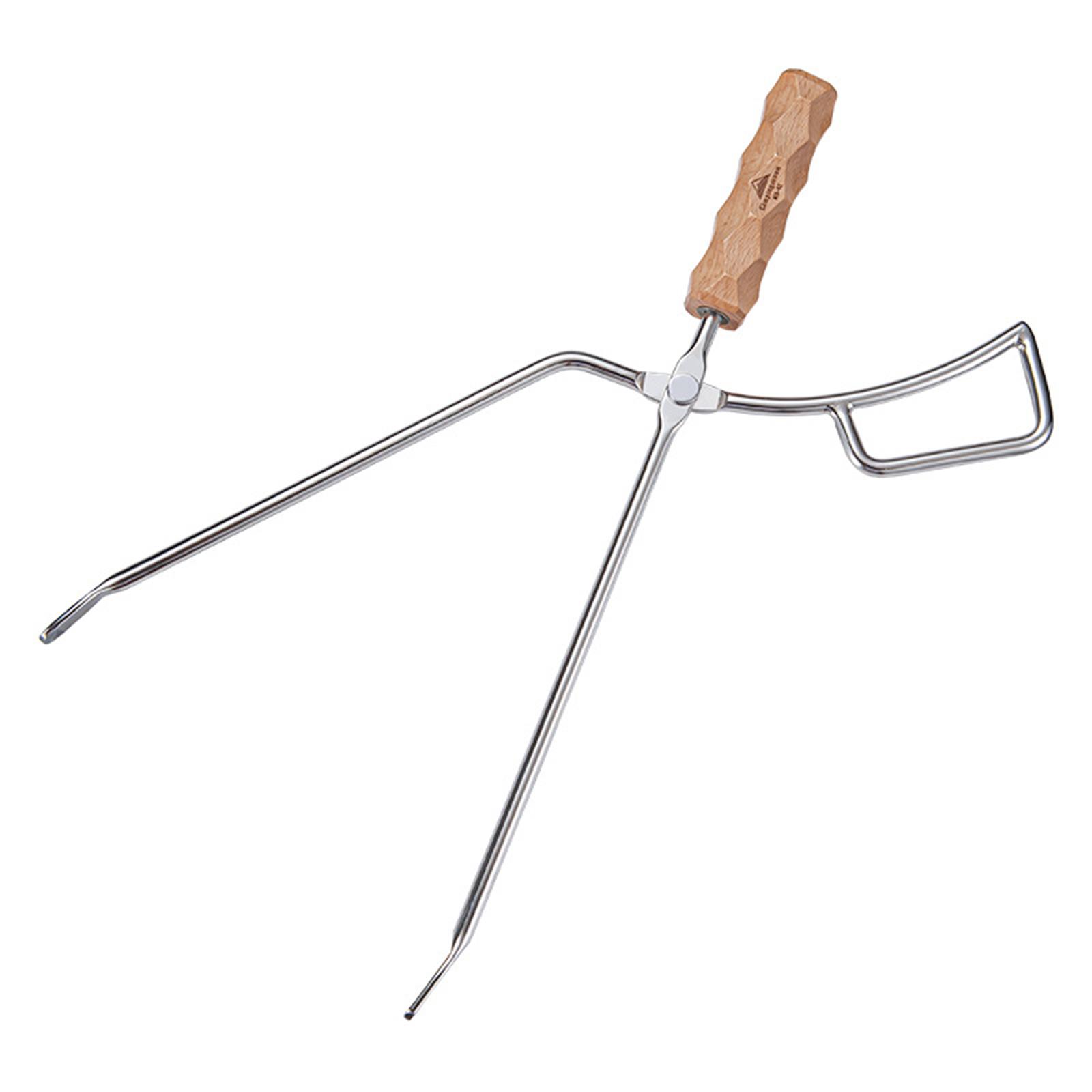 Kẹp BBQ bằng gỗ bằng thép không gỉ để cắm trại Được sử dụng để thêm củi, củi và than để nướng và đốt.