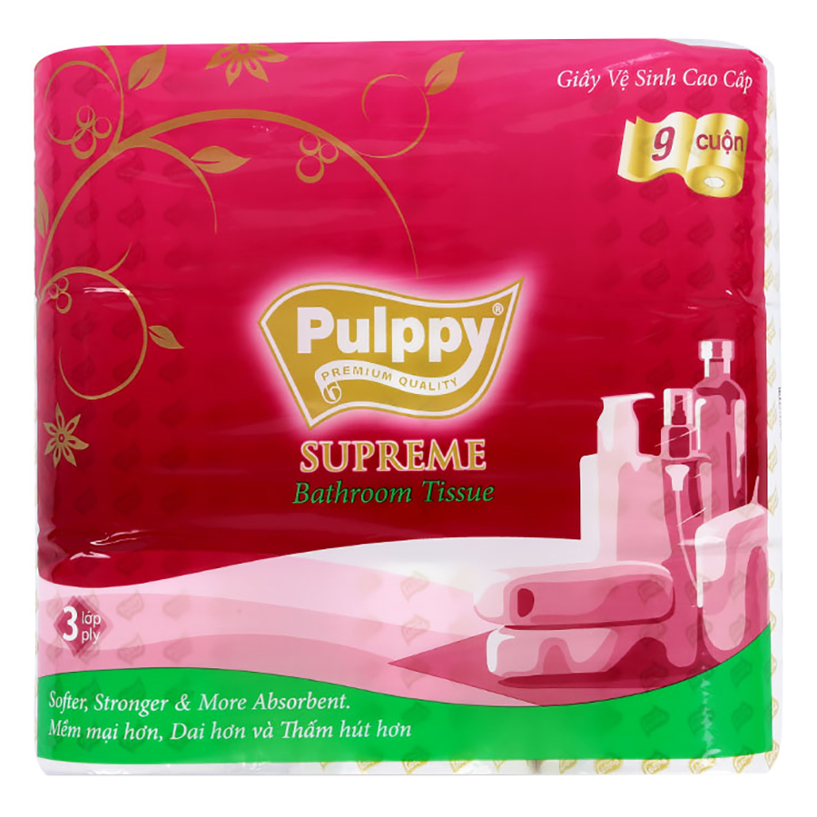 Giấy Vệ Sinh Cao Cấp Pulppy Supreme 3 Lớp (9 Cuộn)