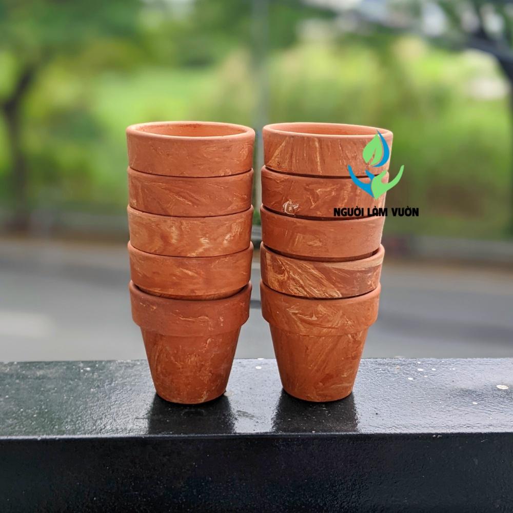 Combo 10 chậu đất nung mini kiểu ly gờ size 5x5cm họa tiết marble thích hợp trồng sen thụ mini, thạch lan, lithops