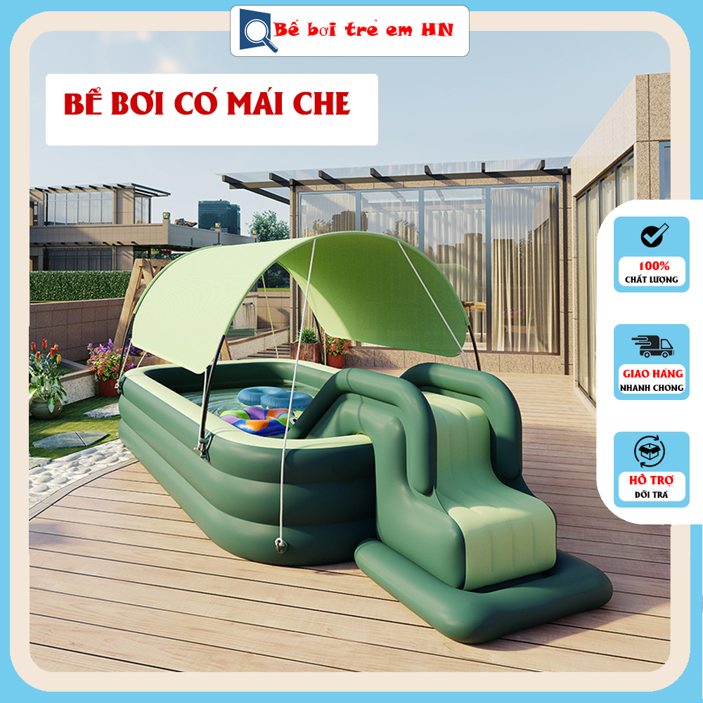 Combo Bể bơi phao AS 3m Mái che +Phao cầu trượt+Bơm máy