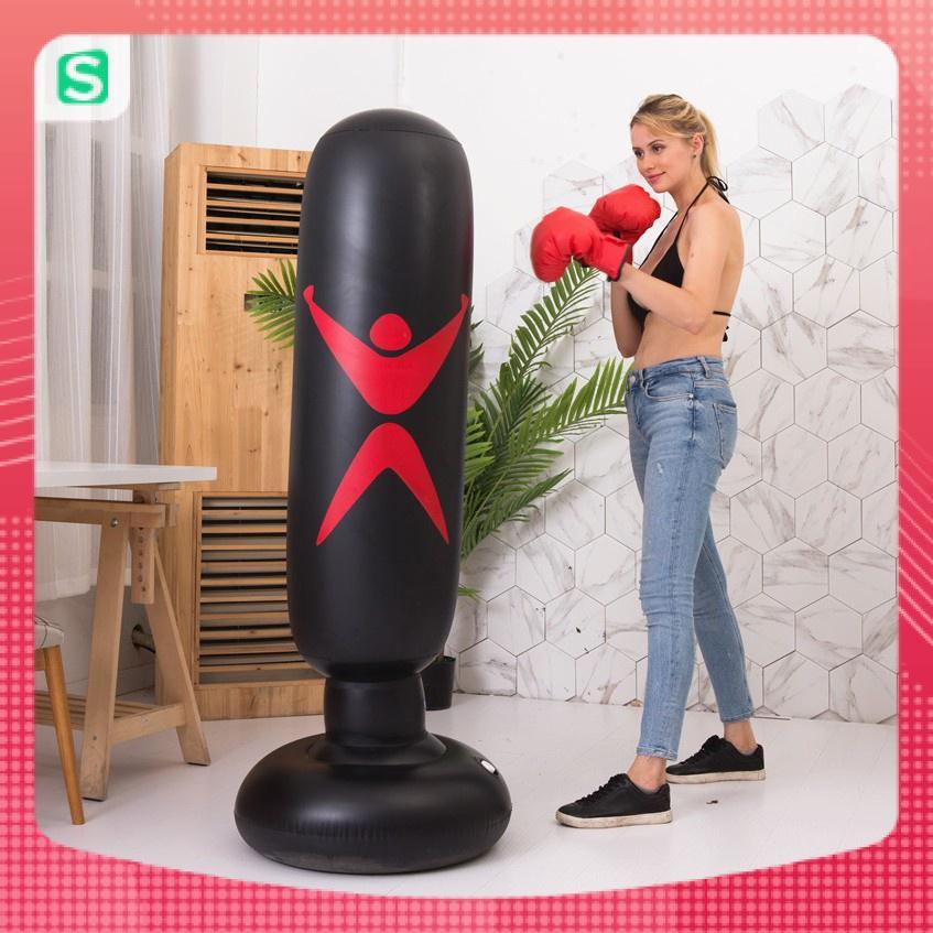 Bao cát boxing bơm hơi, Trụ đấm bốc tự cân bằng đế đổ nước có tặng kèm bơm hơi