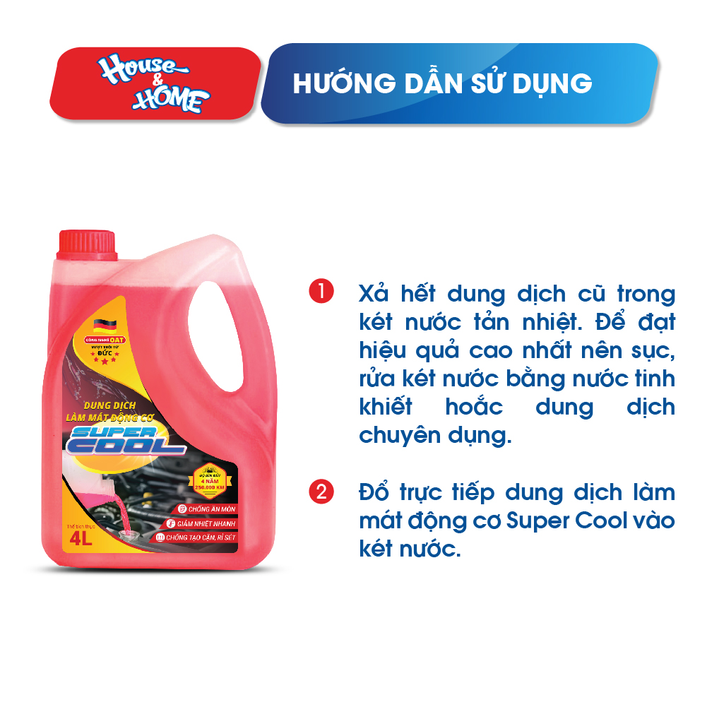 Nước làm mát động cơ oto Super Cool màu hồng dung tích 4 lít