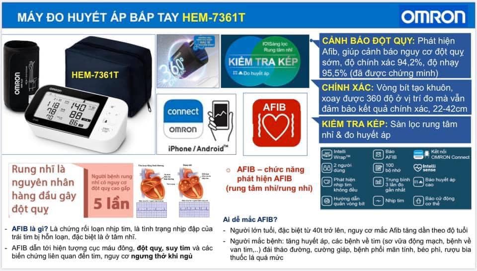 Máy đo huyết áp bắp tay Omron HEM_7361T - Cảnh báo nguy cơ đột quỵ sớm.