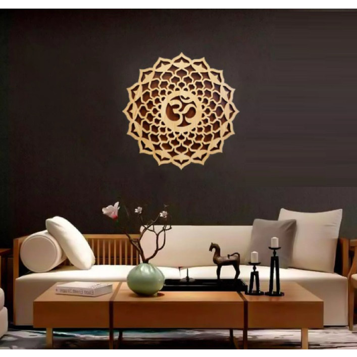 Tranh Gỗ Mandala Chữ Om TreoTấm gỗ điêu khắc Hoa Mandala chữ Om Omkar treo tường decor trang trí phòng yoga nhà cửa quán cafe homestay