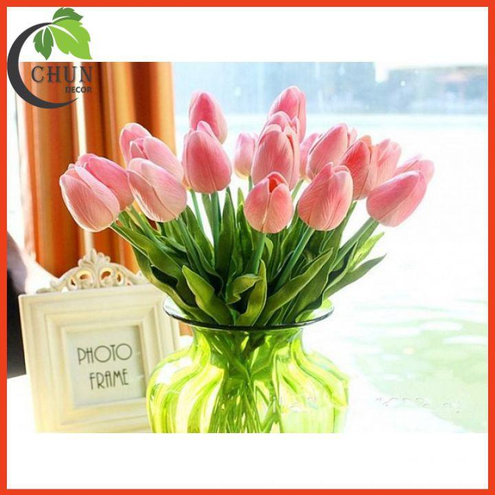 Hoa giả, bó hoa tulip cao su non mềm mịn như thật