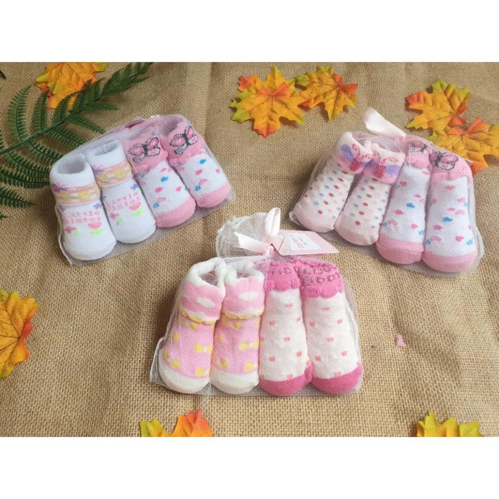Set 3 đôi vớ sơ sinh xinh xắn cho bé gái 0-6 tháng và 6-12 tháng