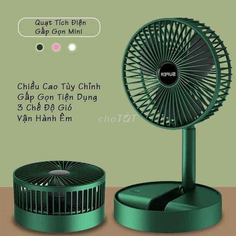 Quạt mát Super mini tích điện để bàn gấp gọn tiện dụng 3 cấp độ