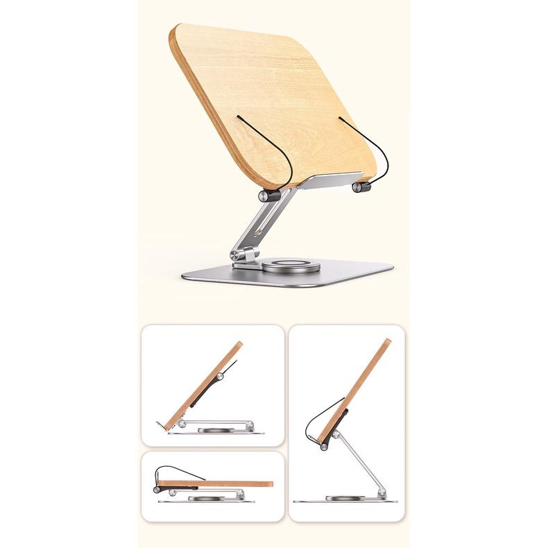 Giá Kê Đọc Sách Đa Năng Từ Hợp Kim Nhôm Cao Cấp Và Gỗ, Điều Chỉnh Độ Cao, Chân Đế Xoay 360 Độ.