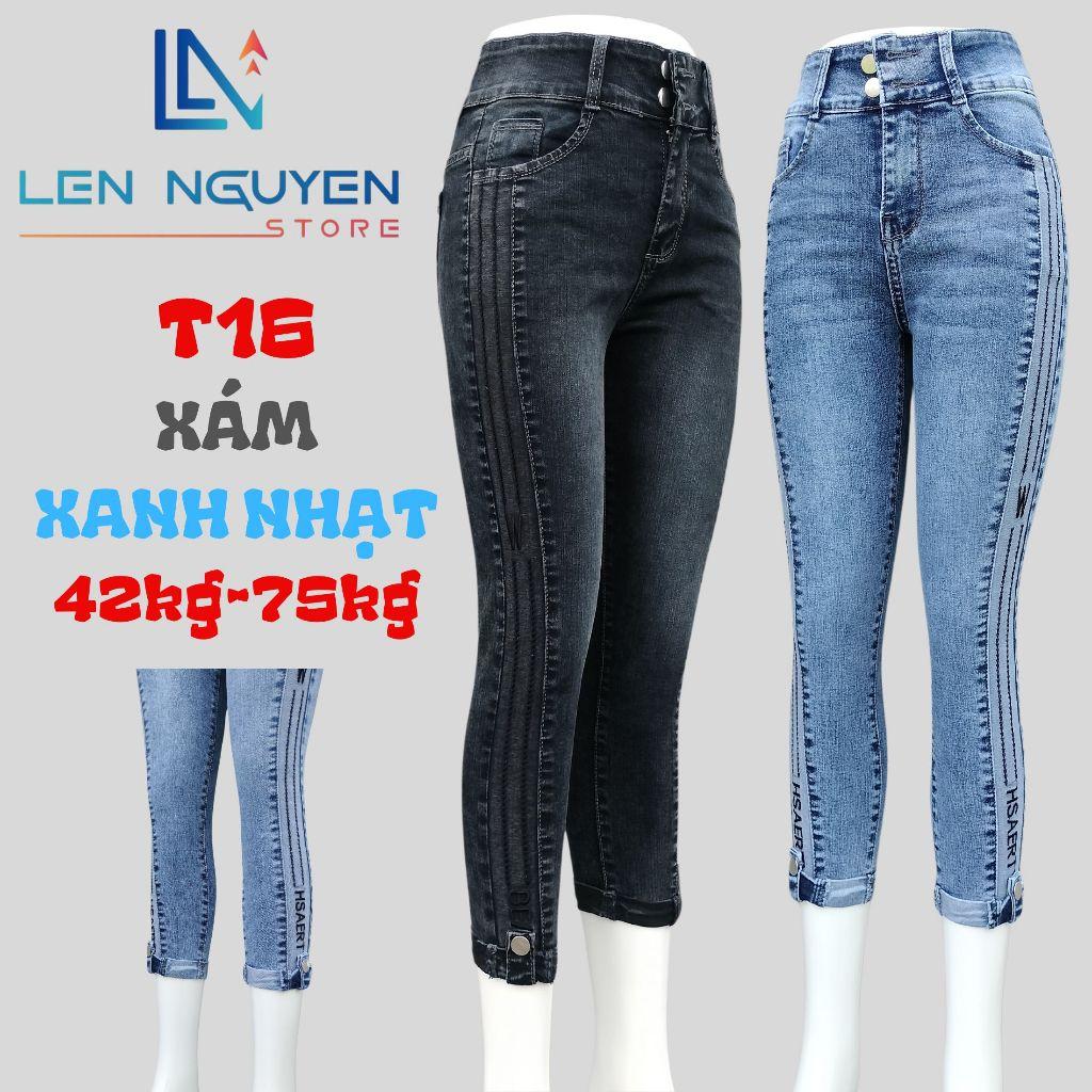 T16_Quần jean nữ, 9 tất, lưng cao, quần bò nữ dáng ôm, quần rin nữ có big size, cho 42kg đến 75kg,LEN NGUYEN STORE - Xám