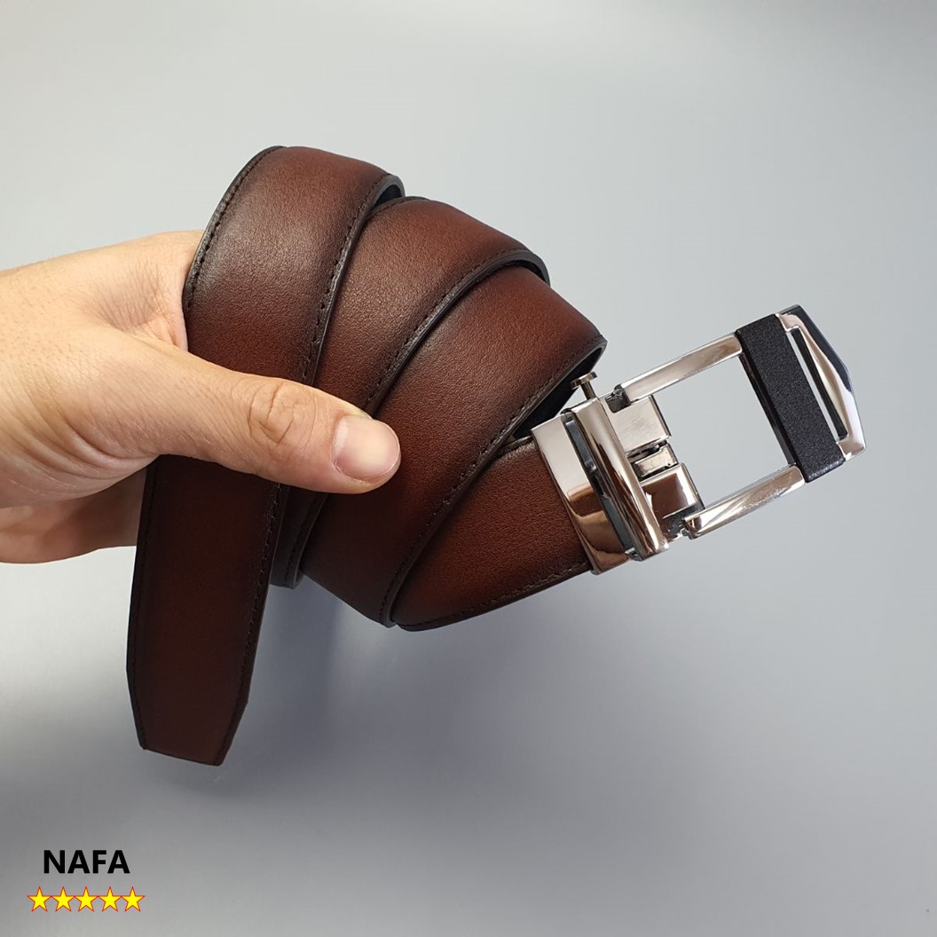 Thắt lưng nam, Dây lưng nam da bò thật NAFA BL113 khóa trượt nút bấm tinh tế  sang trọng - Màu Đen/ Nâu, BH 3 năm
