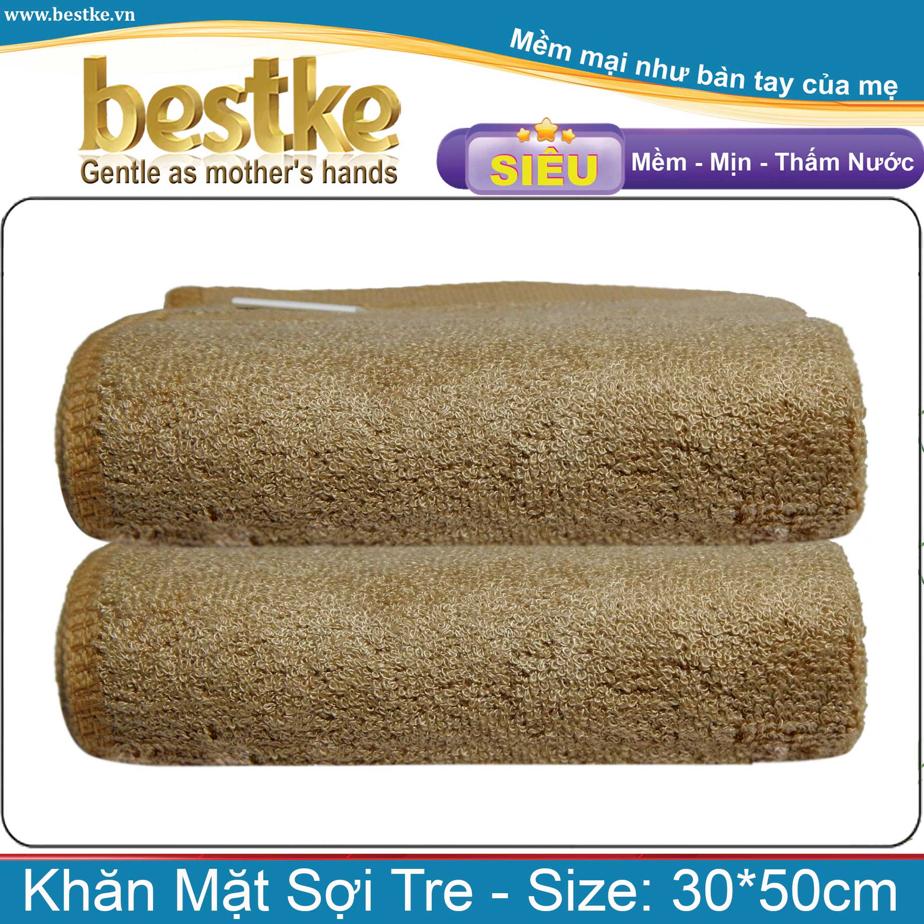 Set 2 Khăn Mặt Sợi tre bestke màu nâu cafe bamboo towels siêu mềm mịn thấm hút và không phai màu