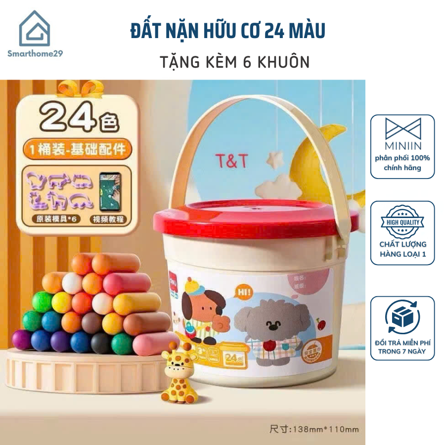 Đất Nặn Hữu Cơ 24 Màu Kèm 6 Khuôn - Chất Liệu An Toàn Cho Bé - HÀNG CHÍNH HÃNG MINIIN