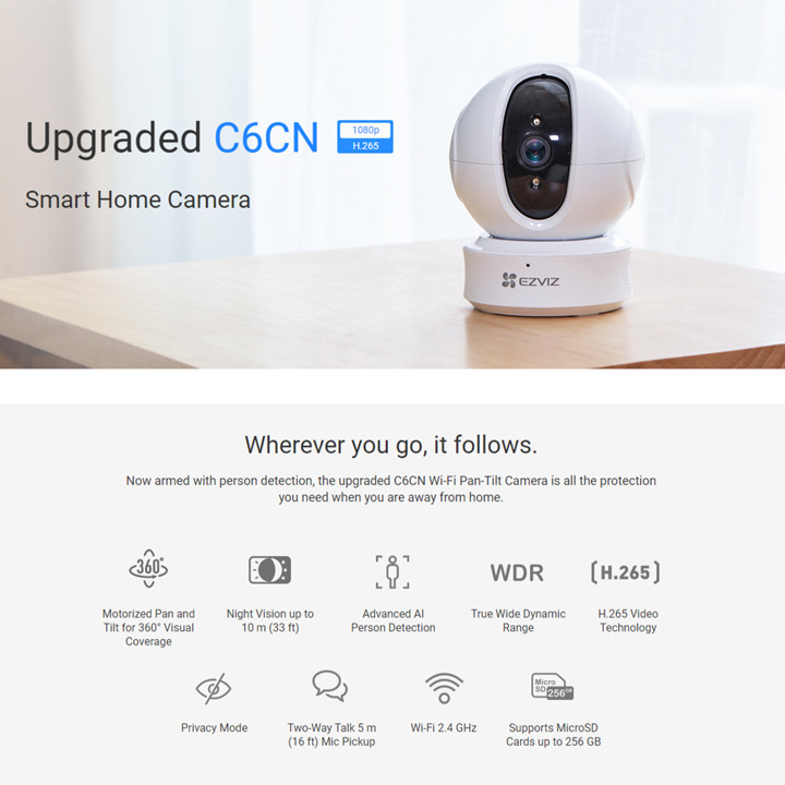 Camera iP Wifi EZVIZ - C6CN Smart Home đô phân giải 2MP quay quét thông minh hàng chính hãng Nhà An Toàn