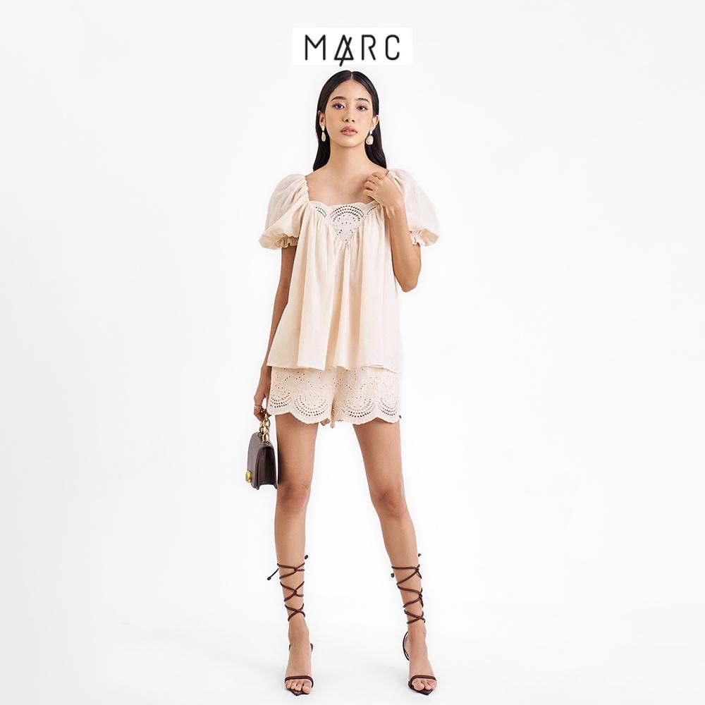 Áo kiểu nữ MARC FASHION form rộng cổ tim đắp ren tay phồng FAVH070122