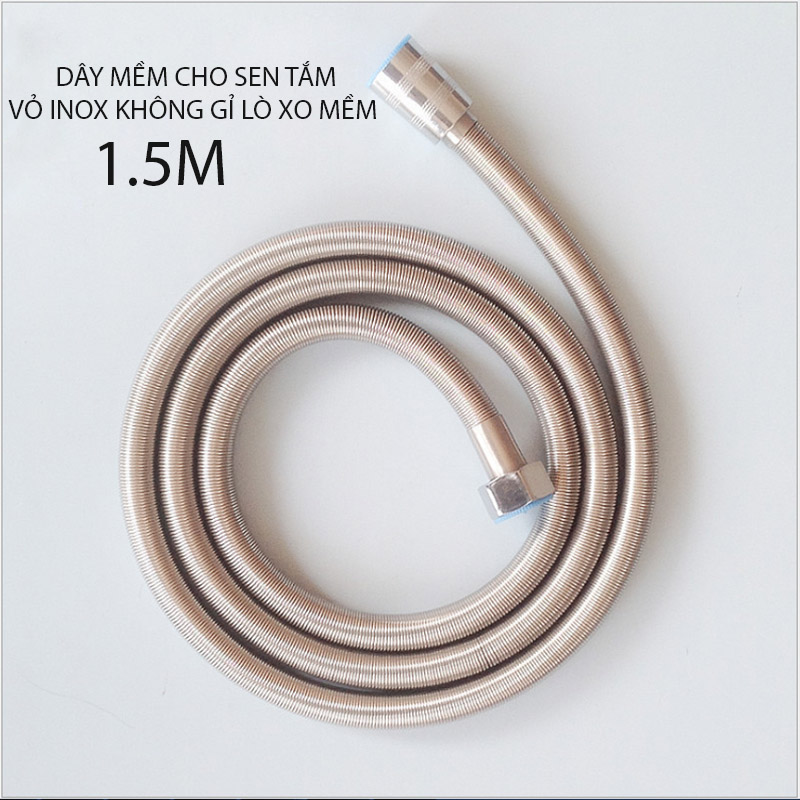 Dây mềm cho sen tắm, vỏ bằng Inox uốn lò xo, Dài 1.5m