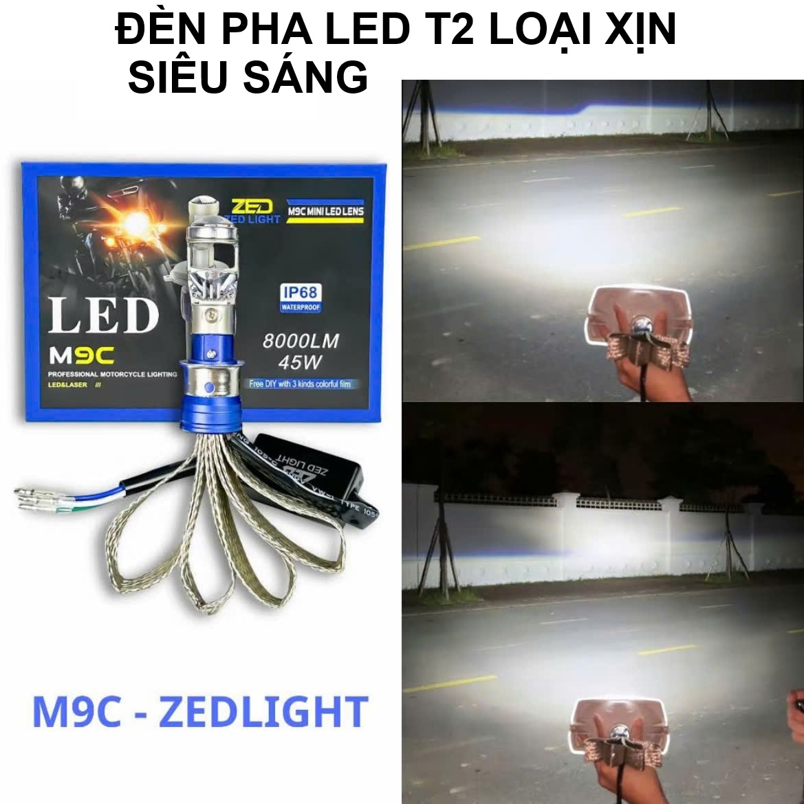 Mẫu Đèn Pha LED Bi Cầu T2 Cao Cấp – Siêu Sáng Lắp Xe Máy Ô Tô Dễ Dàng, Không Cần Độ Chế