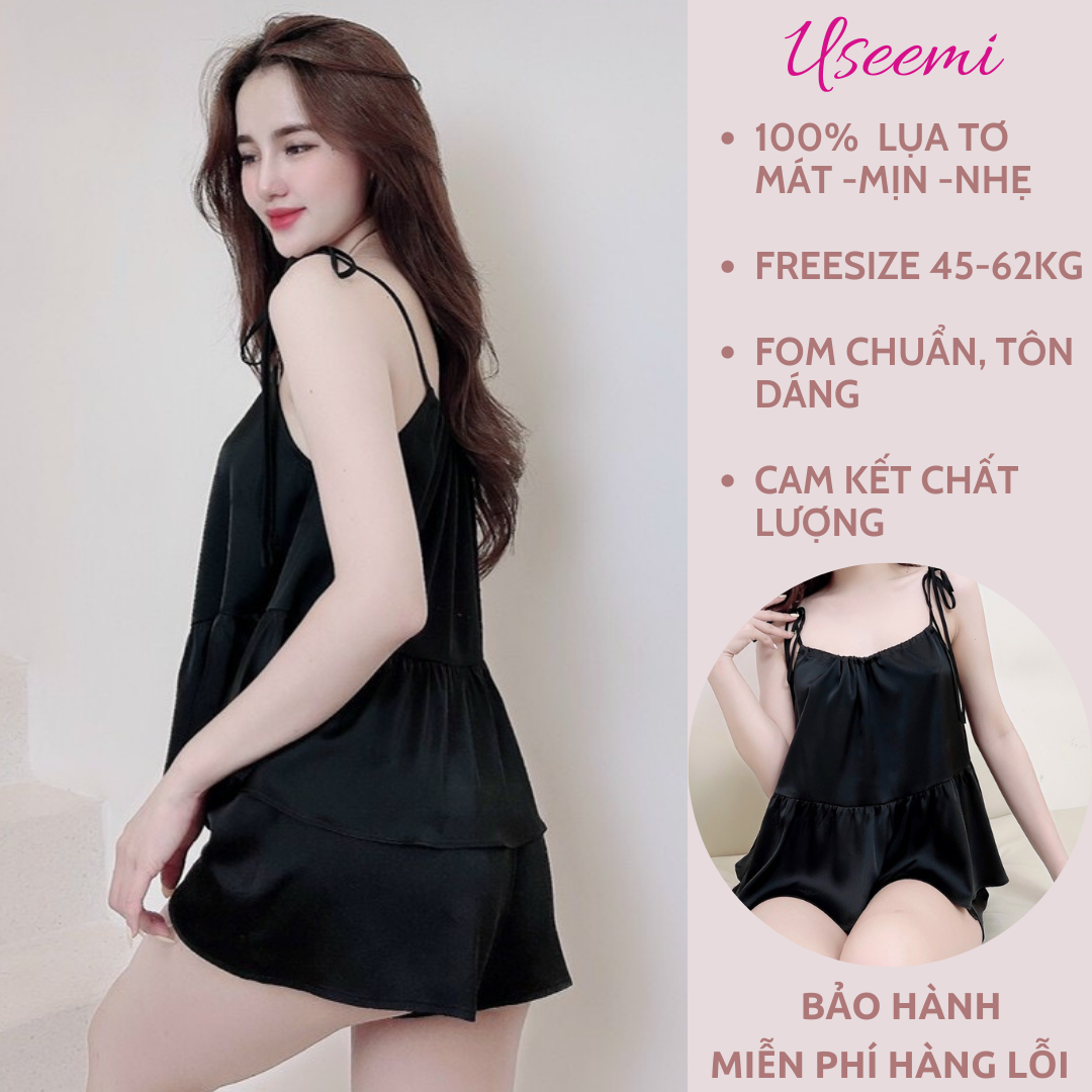 Đồ Mặc Nhà, Bộ Ngủ Nữ Đùi, Áo Dây Trơn Sexy Chất Lụa Satin, Mát, Mịn Nhẹ Nhàng, Vải Đẹp May Kỹ - Freesize 40-65kg