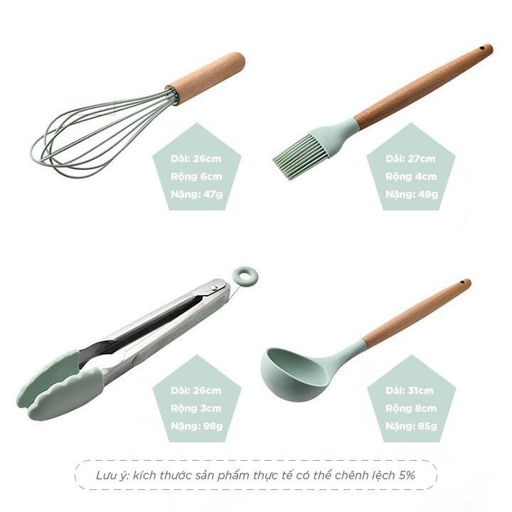 Bộ dụng cụ nhà bếp, nấu ăn làm bánh 11 món bằng silicone chịu nhiệt cao kèm ống đựng