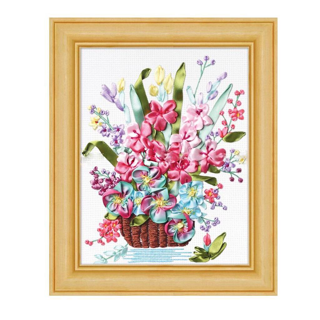 Beginners Ribbon Embroidery Kit Flower Bouquet DIY Crafts Holiday Gift