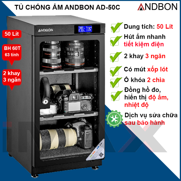 Tủ chống ẩm 50 lít Andbon AD-50C, AD-50S, Hàng chính hãng