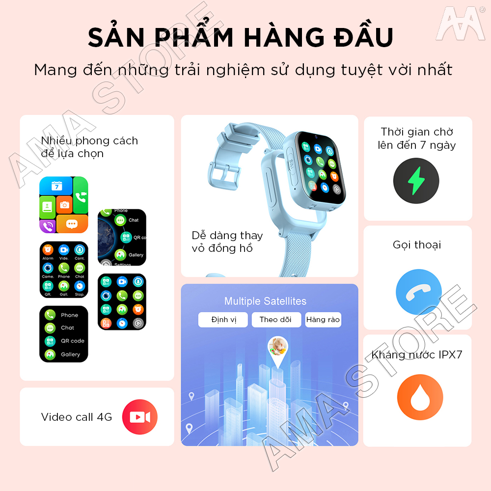 Đồng hồ Thông Minh Định vị Trẻ em SmartWatch AMA K26 Lắp sim Gọi Video có thể Tháo rời Tiện lợi Hàng nhập khẩu