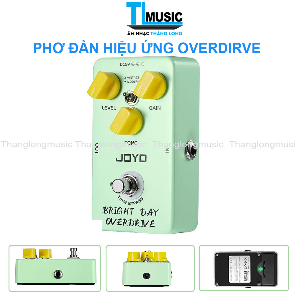 Phơ đàn, bàn đạp hiệu ứng guitar điện, pedal effect Bright day overdrive Joyo JF25- Hàng Chính Hãng