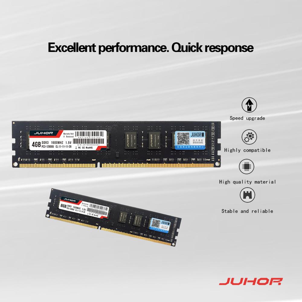 Bộ nhớ RAM JUHOR DDR3 8GB 1600MHz 1.5V cho Máy tính để bàn, Tiêu thụ điện năng thấp Khả năng tương thích rộng