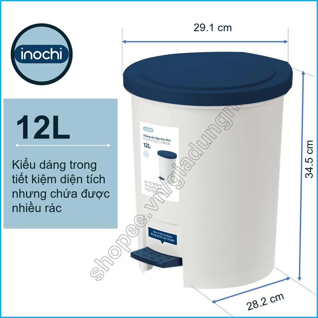 Thùng Rác Inochi Có Nắp Đậy Tròn 12 Lít Làm Sọt Rác Văn Phòng, Đựng Rác Gia Đình, Trong Nhà, Ngoài Trời