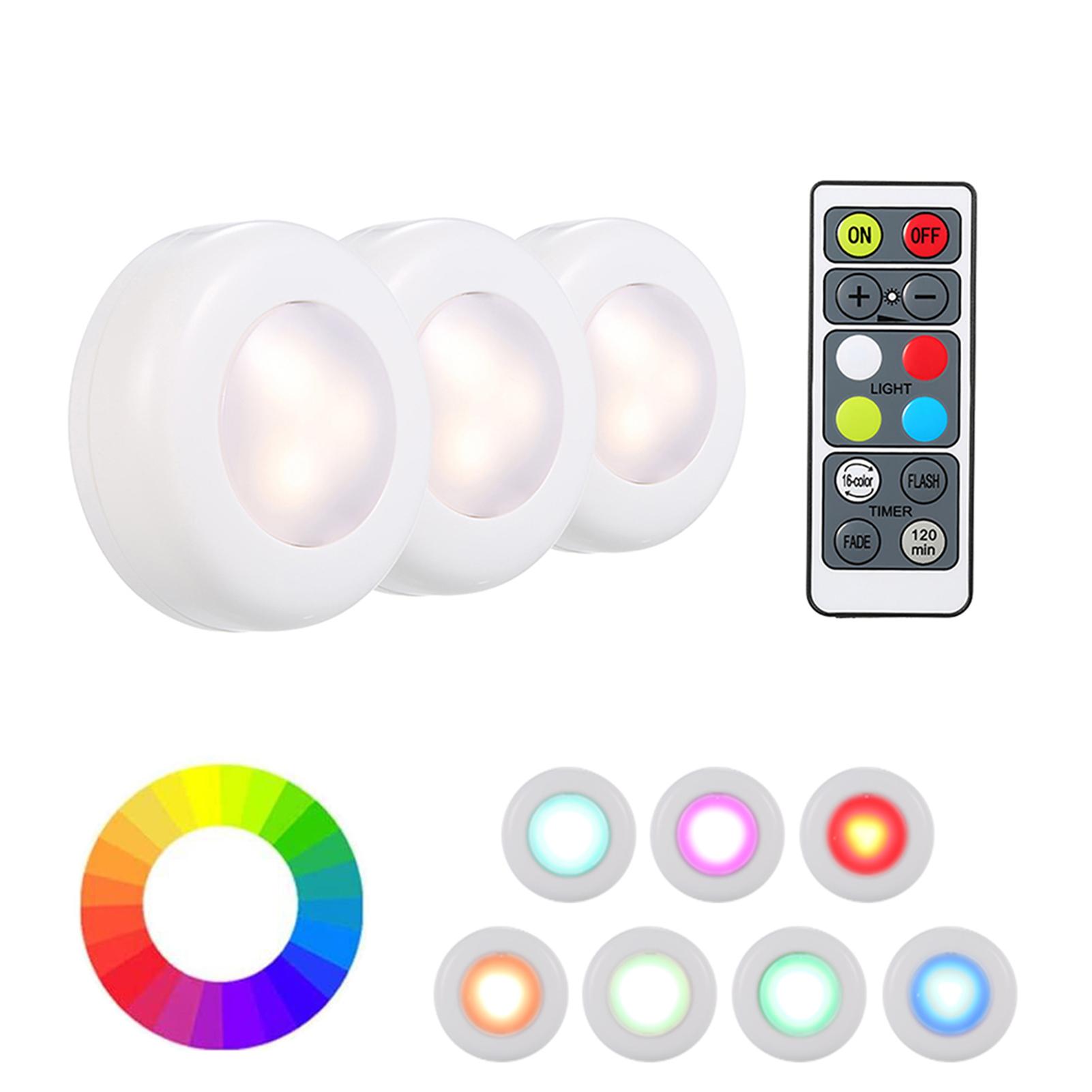 RGB LED Under Cabinet Lamp Puck Light 6 Pack with Remote Control Brightness Adjustable Dimmable Timing Supported 16