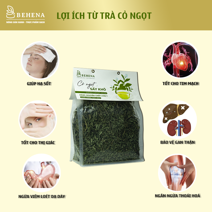 Trà cỏ ngọt Behena sấy khô tự nhiên hỗ trợ tiểu đường cao huyết áp gói 200g