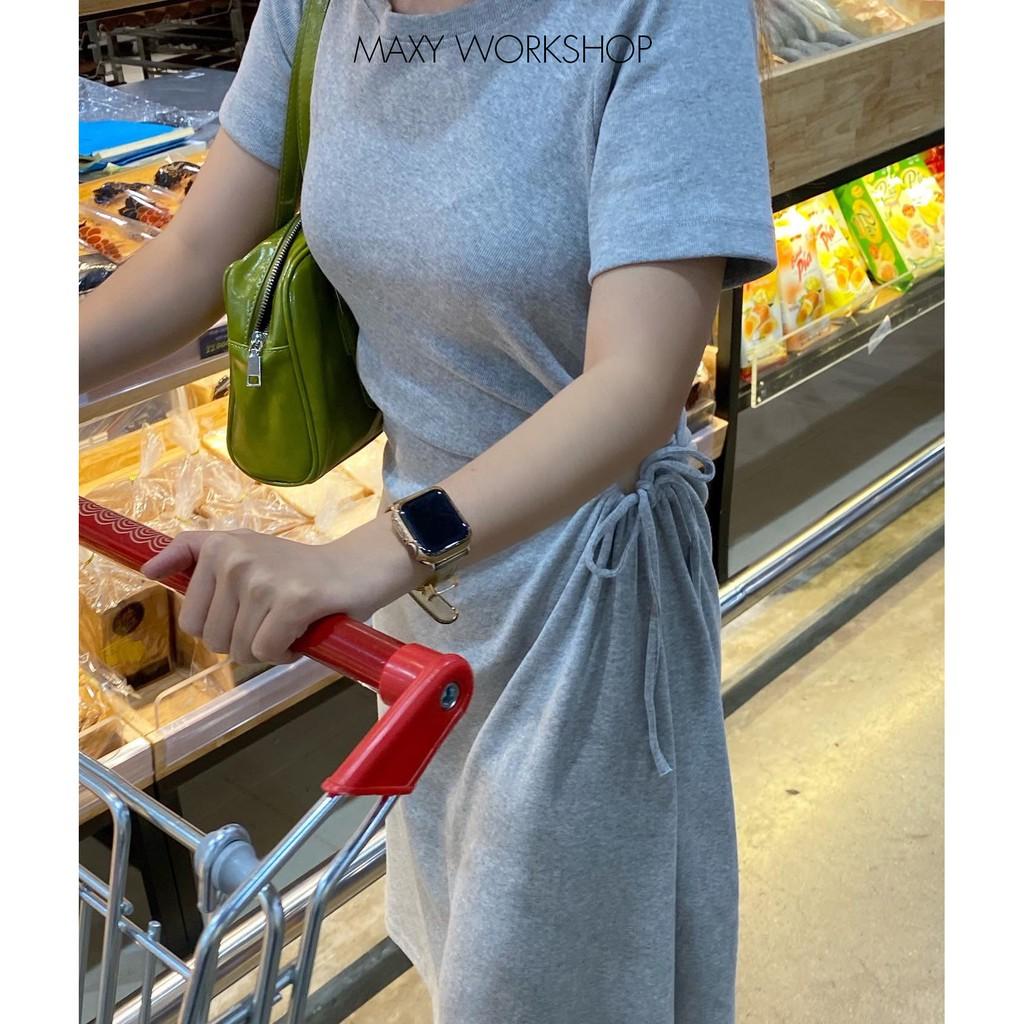 Đầm thun có tay thắt rút dây bên eo lạ mắt form xòe drawstring dress Maxy Workshop
