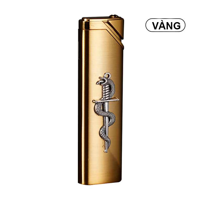 Bật Lửa Khè Bóng Trơn Đính Charm Hình Rắn - Xài Gas