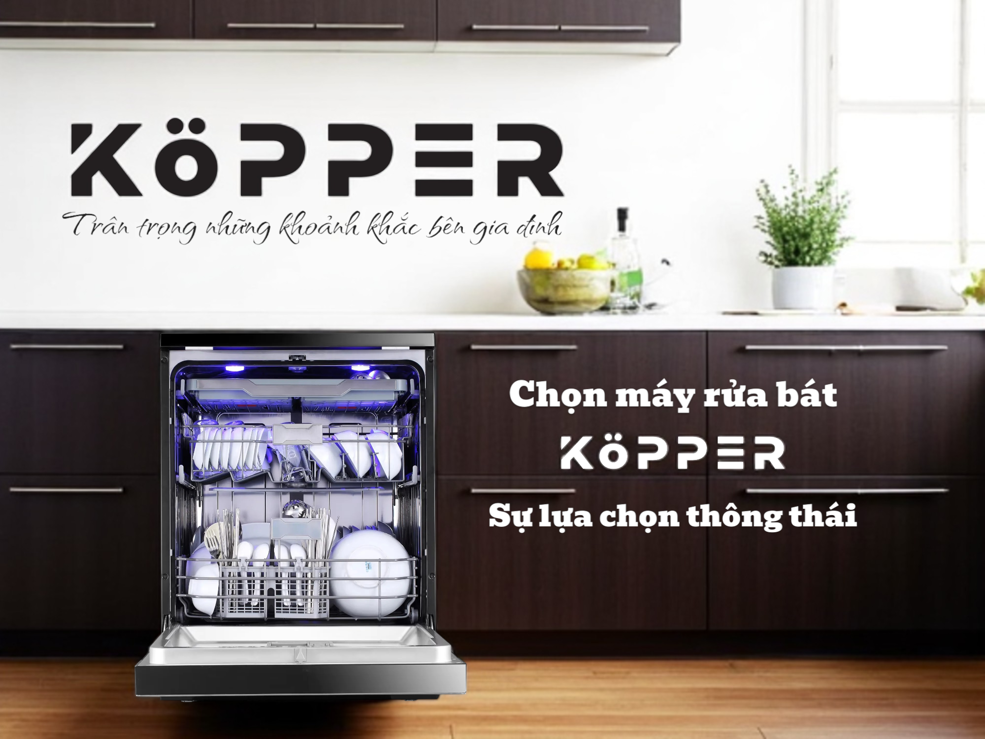 Máy rửa bát 16 bộ Kopper KP16SERIE8 - Công nghệ sấy PTC + UV Hàng Chính Hãng